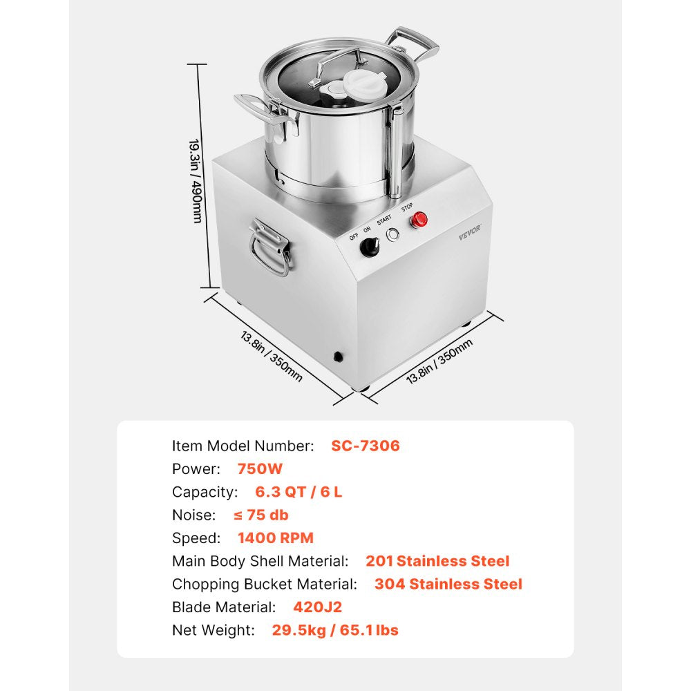 SC-7306 - 6.3QT Stainless Steel Food Processor with S-Blades