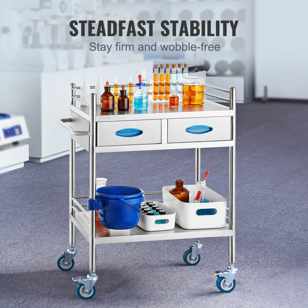 K-ST529 - 2-Tier Stainless Steel Lab Cart, 23.39 x 15.28 in, 220 lbs Capacity