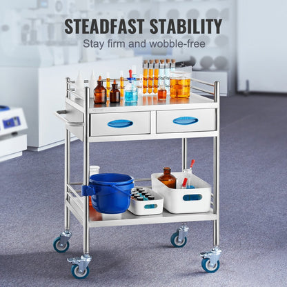 K-ST529 - 2-Tier Stainless Steel Lab Cart, 23.39 x 15.28 in, 220 lbs Capacity