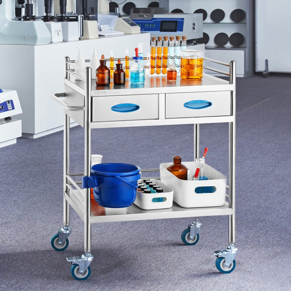 K-ST529 - 2-Tier Stainless Steel Lab Cart, 23.39 x 15.28 in, 220 lbs Capacity