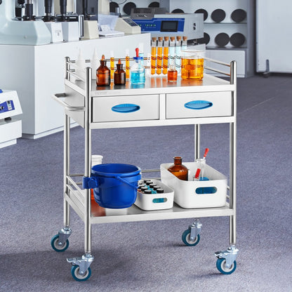 K-ST529 - 2-Tier Stainless Steel Lab Cart, 23.39 x 15.28 in, 220 lbs Capacity