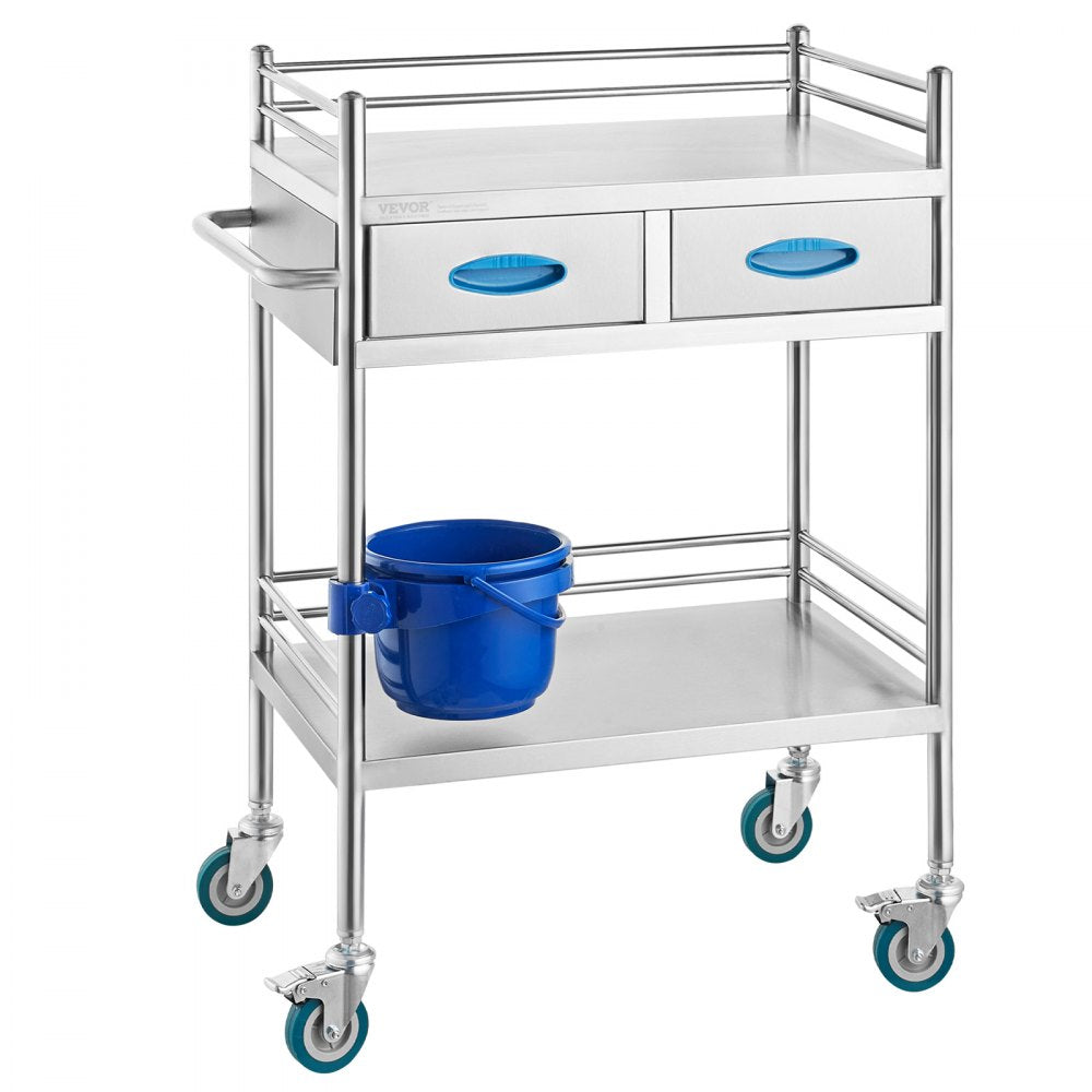 K-ST529 - 2-Tier Stainless Steel Lab Cart, 23.39 x 15.28 in, 220 lbs Capacity