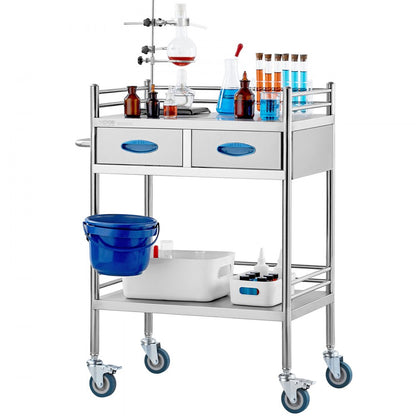 K-ST529 - 2-Tier Stainless Steel Lab Cart, 23.39 x 15.28 in, 220 lbs Capacity