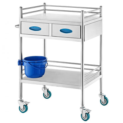 K-ST529 - 2-Tier Stainless Steel Lab Cart, 23.39 x 15.28 in, 220 lbs Capacity