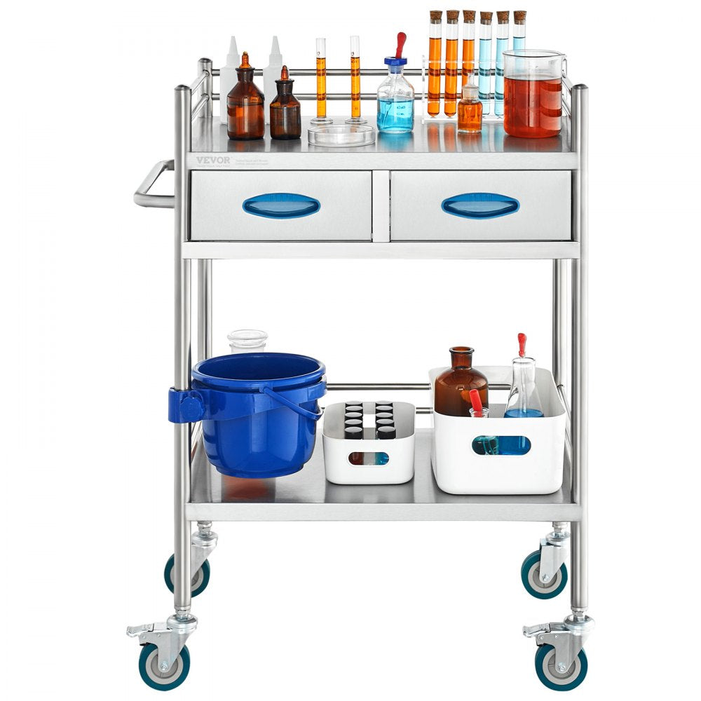 K-ST529 - 2-Tier Stainless Steel Lab Cart, 23.39 x 15.28 in, 220 lbs Capacity