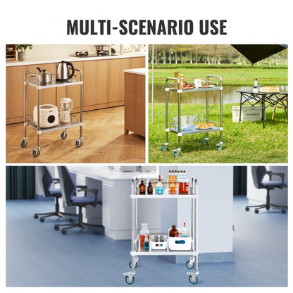 K-ST753 - Stainless Steel Lab Rolling Cart, 15.16"x21.57"x34.06", Easy Assembly