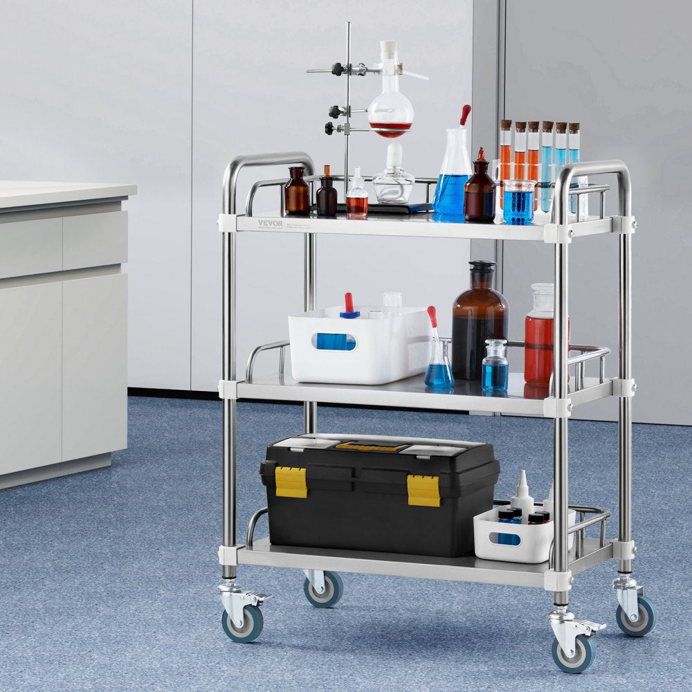 K-ST756 - Durable Stainless Steel Lab Rolling Cart 26.38"x15.55"x34.13"