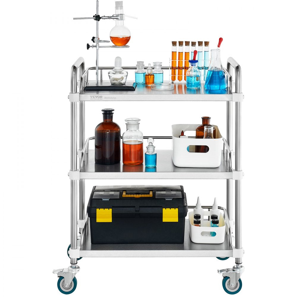 K-ST756 - Durable Stainless Steel Lab Rolling Cart 26.38"x15.55"x34.13"