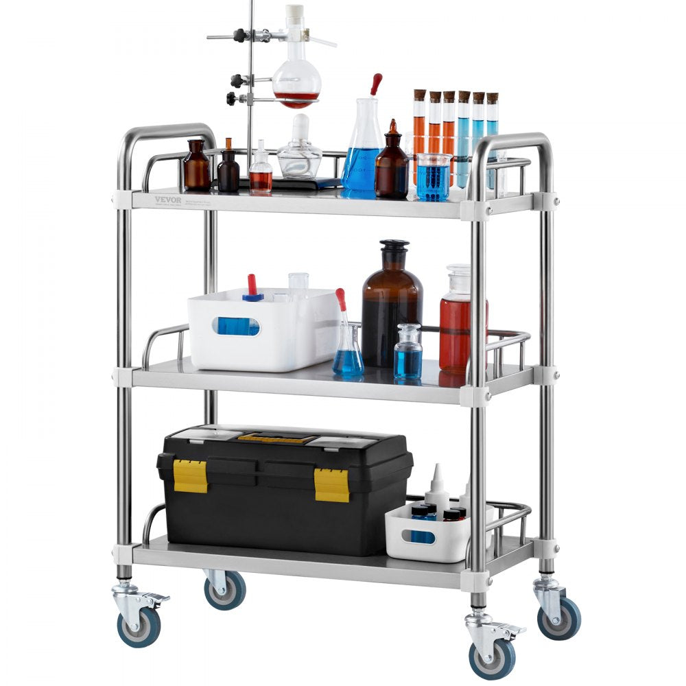 K-ST756 - Durable Stainless Steel Lab Rolling Cart 26.38"x15.55"x34.13"