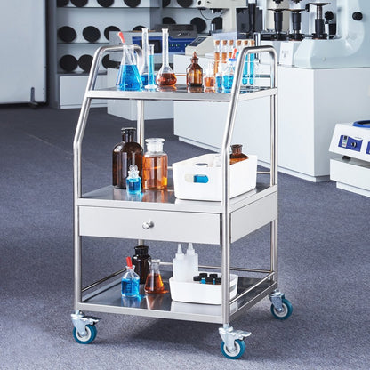 K-SUS1002 - Stainless Steel 3-Tier Utility Cart, 21.26"x18.11"x38.98", 220 lbs Capacity