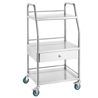 K-SUS1002 - Stainless Steel 3-Tier Utility Cart, 21.26"x18.11"x38.98", 220 lbs Capacity