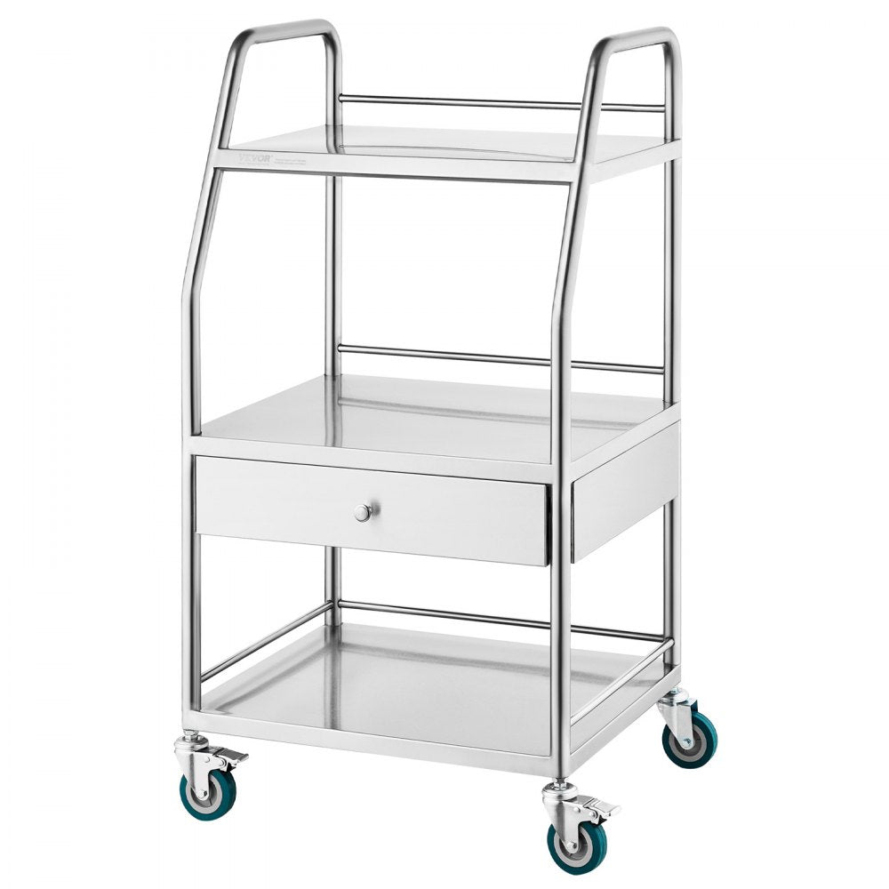 K-SUS1002 - Stainless Steel 3-Tier Utility Cart, 21.26"x18.11"x38.98", 220 lbs Capacity