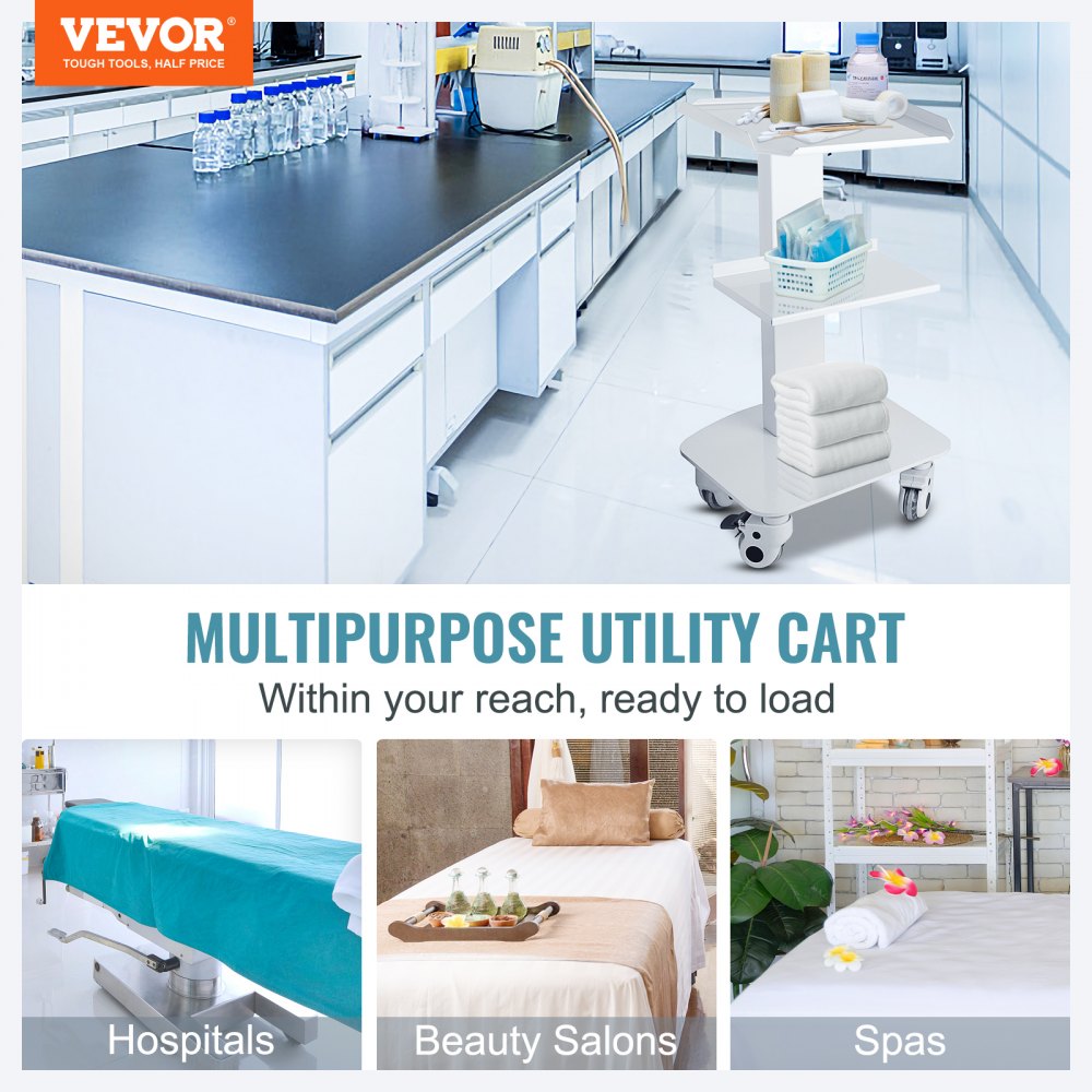 010478150282 - Stainless Steel 3-Shelf Utility Cart with Locking Casters