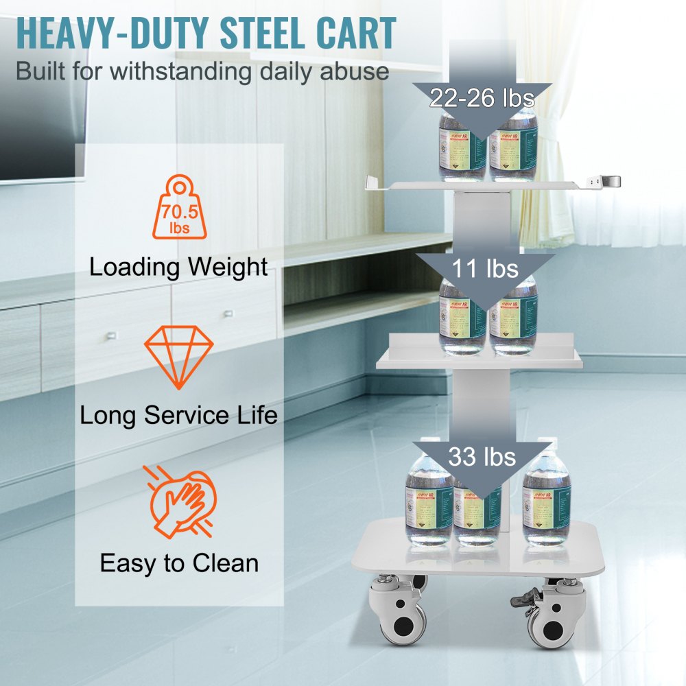 010478150282 - Stainless Steel 3-Shelf Utility Cart with Locking Casters