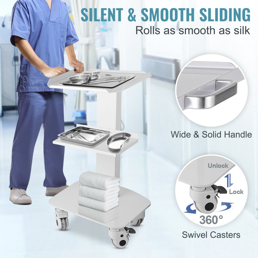 010478150282 - Stainless Steel 3-Shelf Utility Cart with Locking Casters