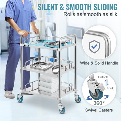 010171054581 - Stainless Steel Lab Cart, 23.4" x 15.6", 220 lbs Capacity