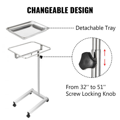 010122479051 - 32-51" Stainless Steel Adjustable Mayo Stand with Removable Tray