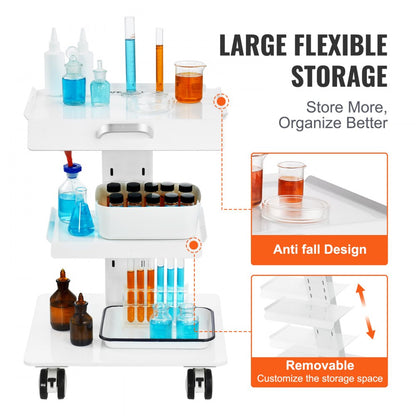 K-SH002 - Durable 3-Layer Steel Lab Trolley, 220 lbs, 15.75 x 16.34 inches