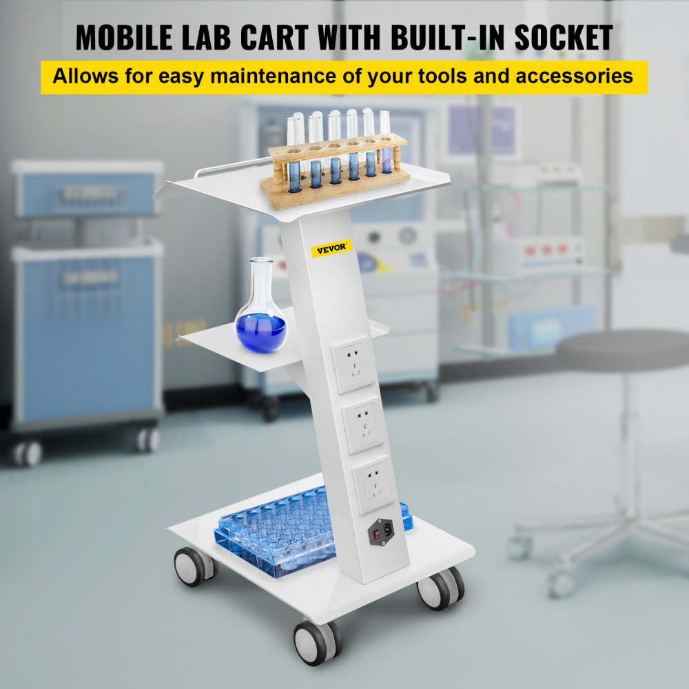 T3 - High-Strength Metal Lab Cart with Adjustable Shelves and Wheels