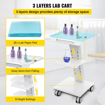 T3 - High-Strength Metal Lab Cart with Adjustable Shelves and Wheels