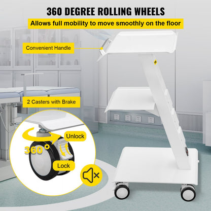 T3 - High-Strength Metal Lab Cart with Adjustable Shelves and Wheels