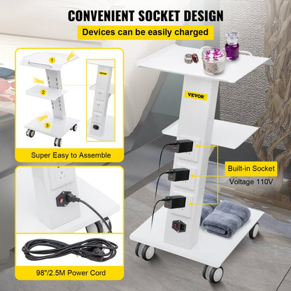 T3 - High-Strength Metal Lab Cart with Adjustable Shelves and Wheels