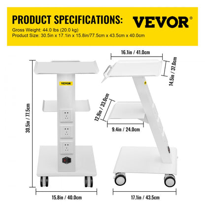 T3 - High-Strength Metal Lab Cart with Adjustable Shelves and Wheels