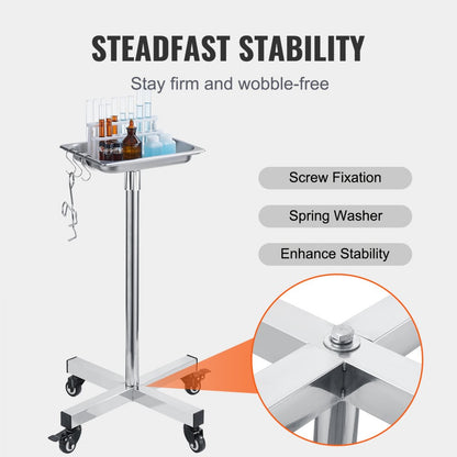 141001 - Durable SUS 201 Stainless Steel Mayo Stand, 31.9"-55" Adjustable Height