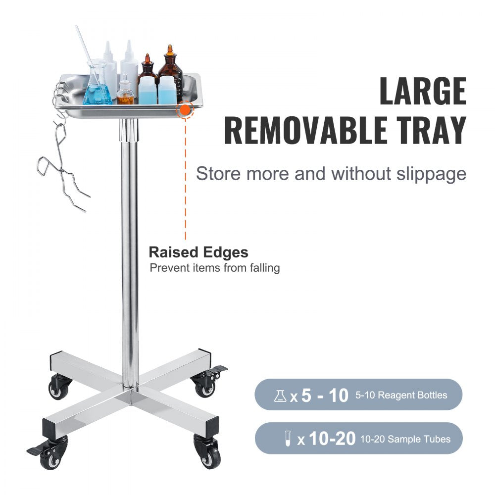 141001 - Durable SUS 201 Stainless Steel Mayo Stand, 31.9"-55" Adjustable Height