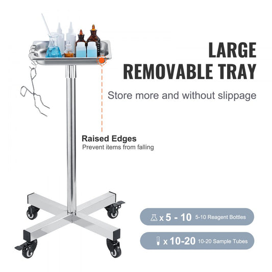 141001 - Durable SUS 201 Stainless Steel Mayo Stand, 31.9"-55" Adjustable Height