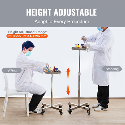 141001 - Durable SUS 201 Stainless Steel Mayo Stand, 31.9"-55" Adjustable Height