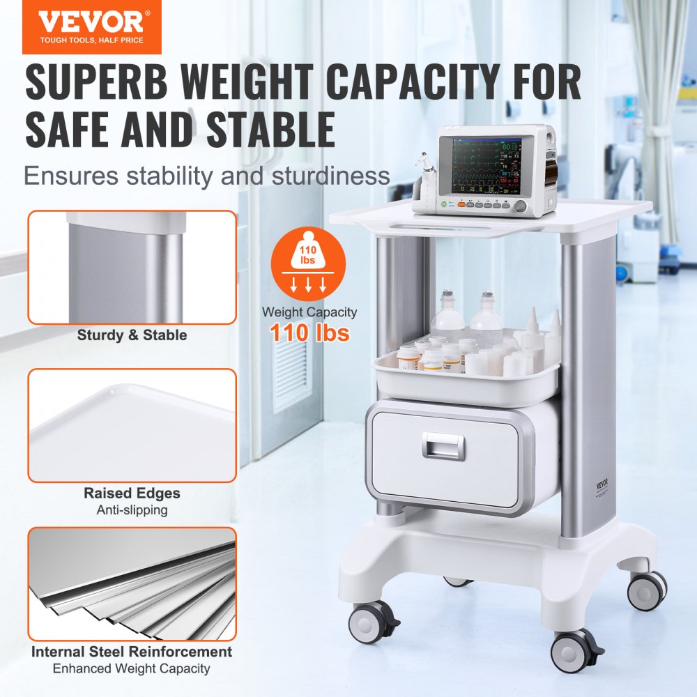 Y-1T1C - 2-Tier Lab Cart, 18.3"x18"x29.75", Heavy-Duty ABS Construction