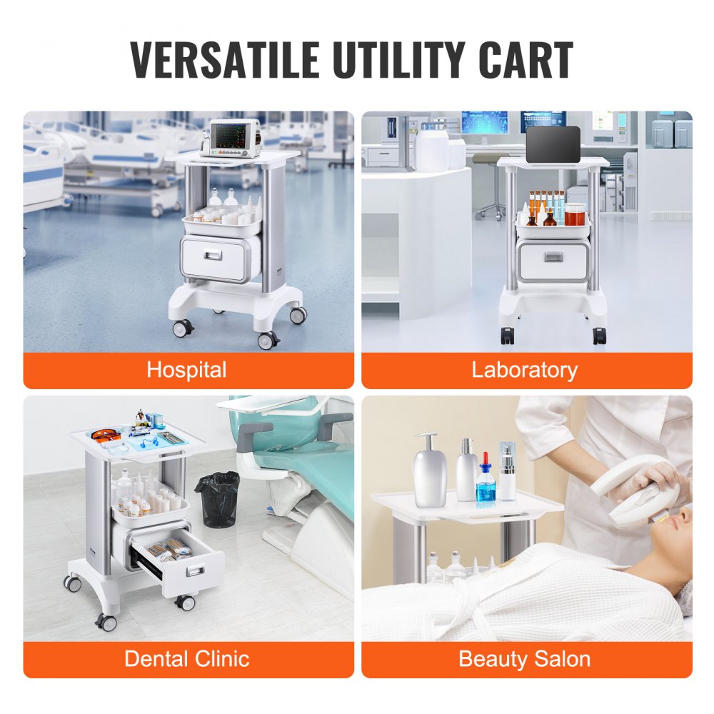 Y-1T1C - 2-Tier Lab Cart, 18.3"x18"x29.75", Heavy-Duty ABS Construction
