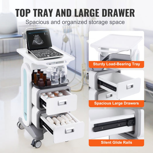 FY-1T2C - VEVOR 3-Tier Medical Cart with Drawers & Top Tray, 12.6" x 15.7"