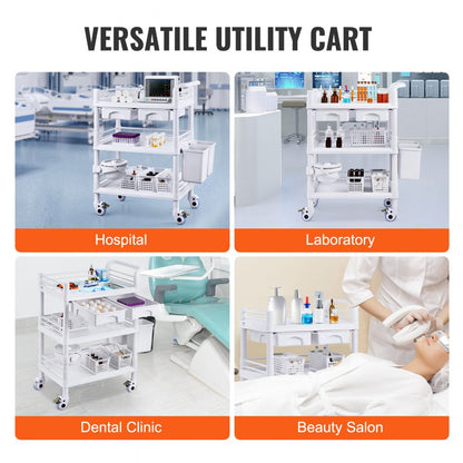 K-UT104A1 - 3-Tier Mobile Lab Cart, 27.6" Wide, Durable ABS & Steel