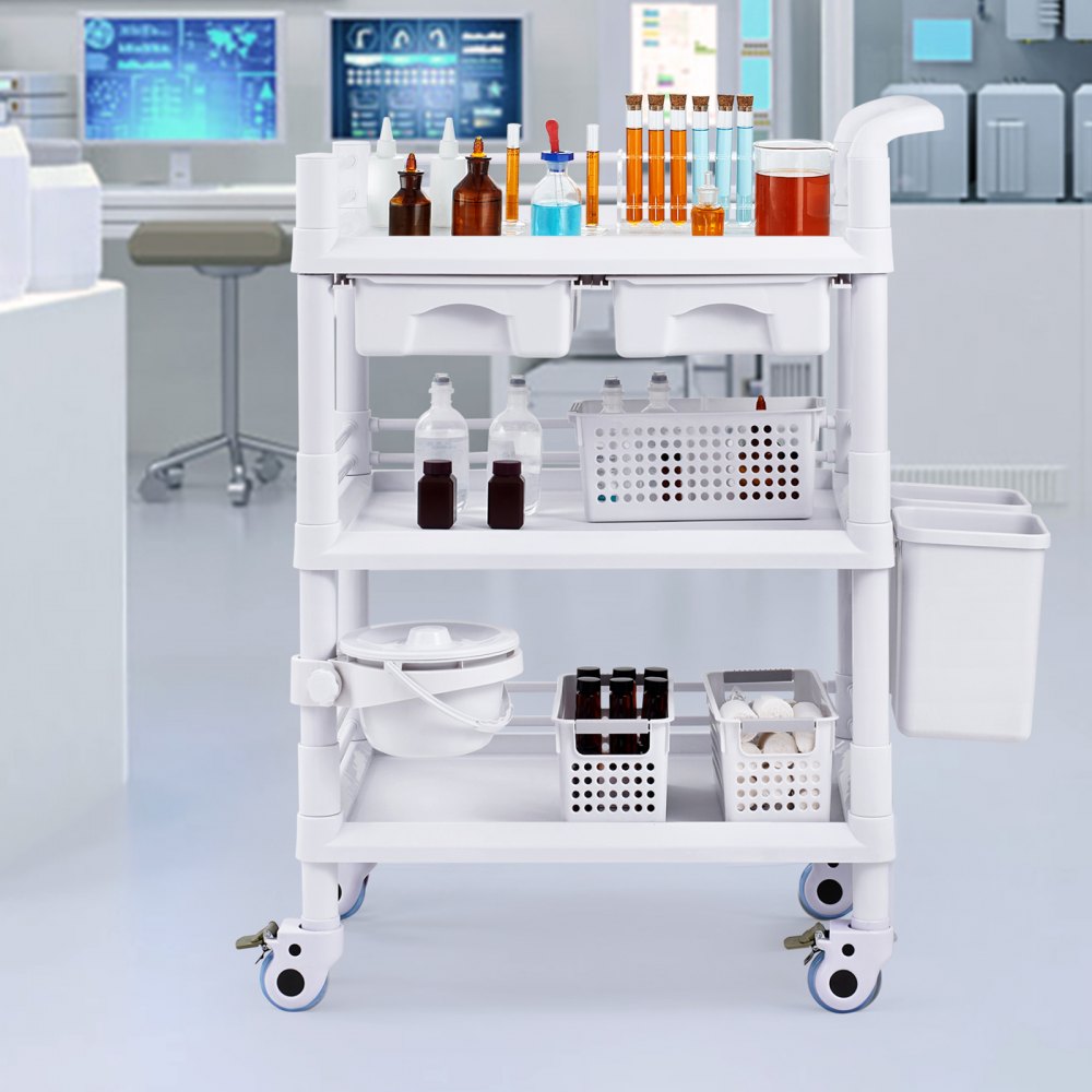 K-UT104A1 - 3-Tier Mobile Lab Cart, 27.6" Wide, Durable ABS & Steel