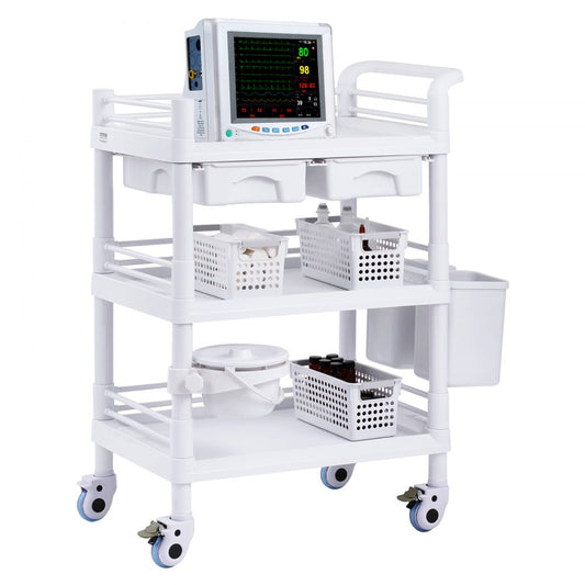 K-UT104A1 - 3-Tier Mobile Lab Cart, 27.6" Wide, Durable ABS & Steel