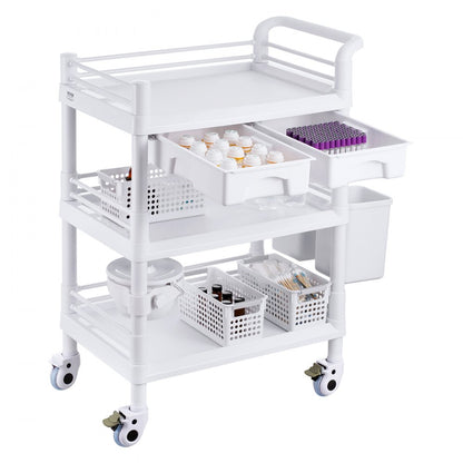 K-UT104A1 - 3-Tier Mobile Lab Cart, 27.6" Wide, Durable ABS & Steel