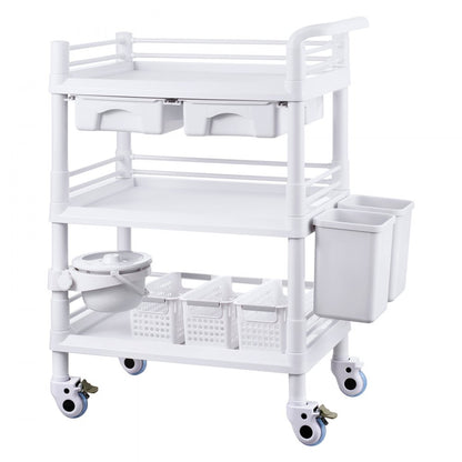 K-UT104A1 - 3-Tier Mobile Lab Cart, 27.6" Wide, Durable ABS & Steel
