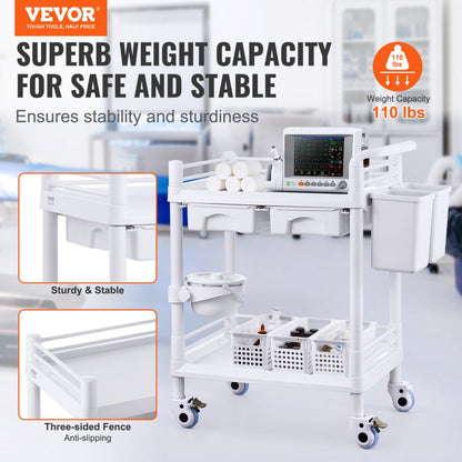 K-UT103A1 - VEVOR 2-Tier Lab Cart with 110lb Capacity & Silent Wheels