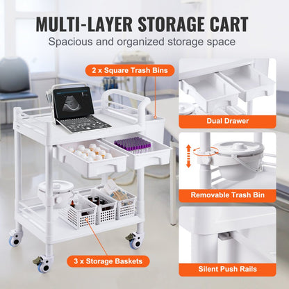 K-UT103A1 - VEVOR 2-Tier Lab Cart with 110lb Capacity & Silent Wheels