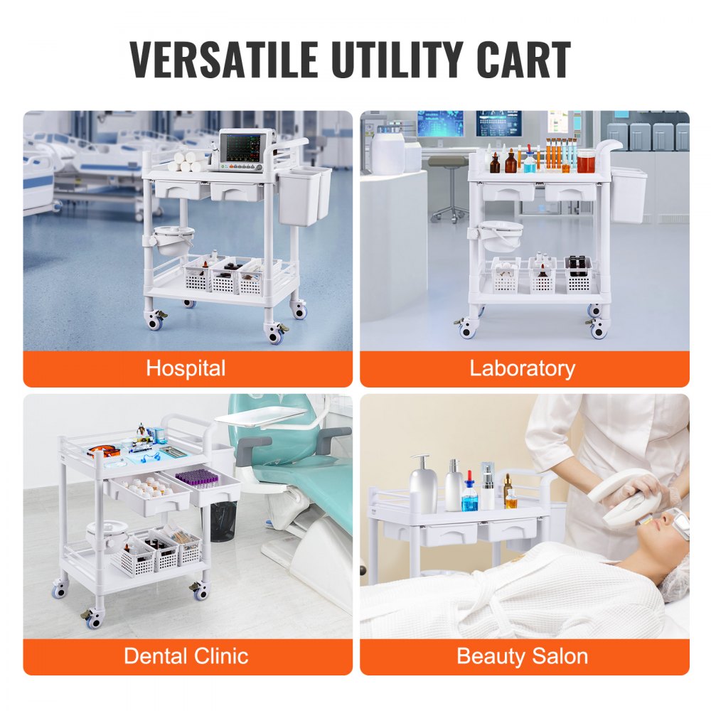 K-UT103A1 - VEVOR 2-Tier Lab Cart with 110lb Capacity & Silent Wheels