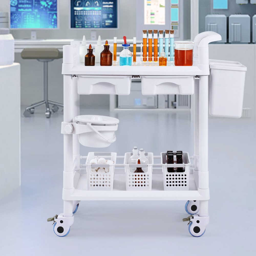 K-UT103A1 - VEVOR 2-Tier Lab Cart with 110lb Capacity & Silent Wheels