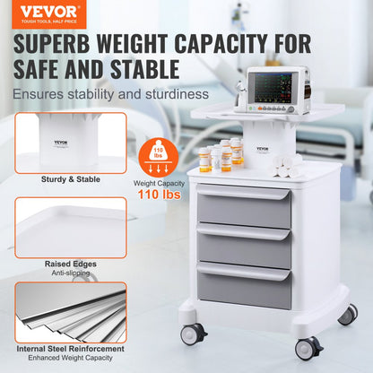 FY-1T3C - Durable 4-Tier Medical Cart with 110 lbs Capacity & Drawers