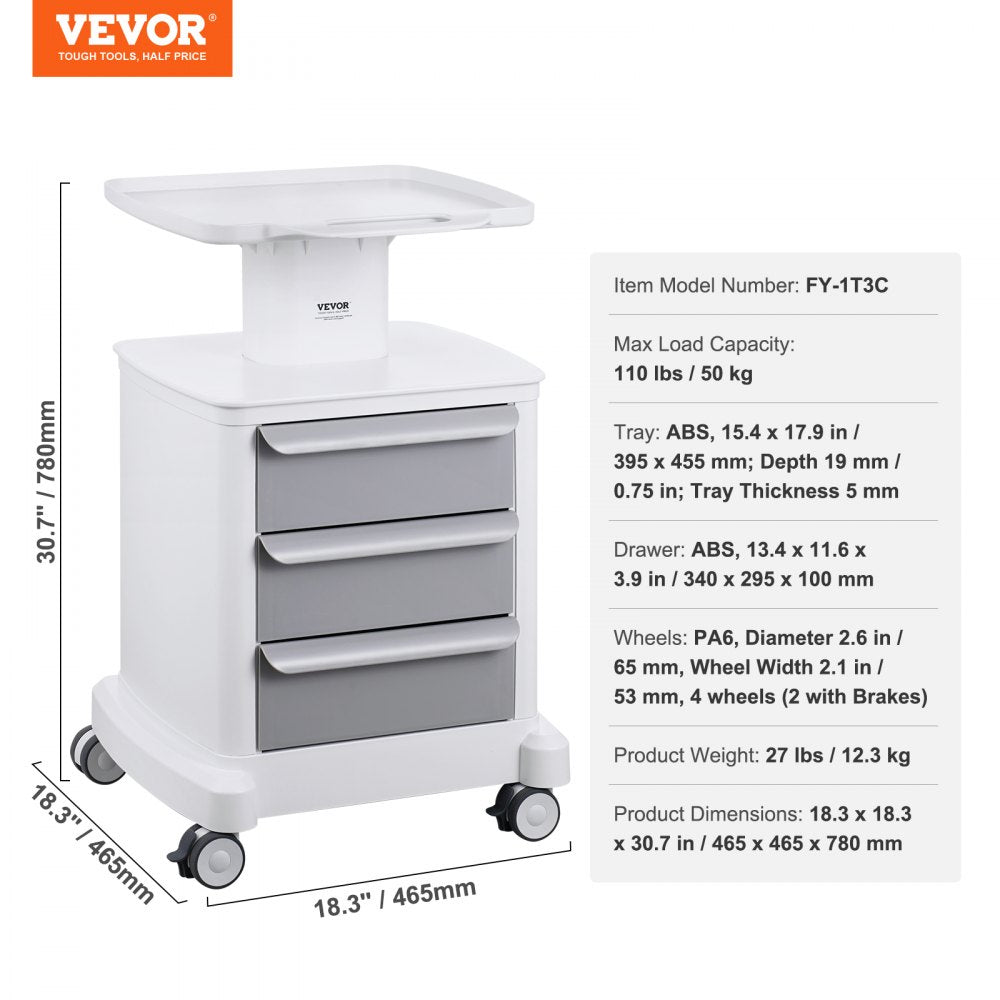 FY-1T3C - Durable 4-Tier Medical Cart with 110 lbs Capacity & Drawers