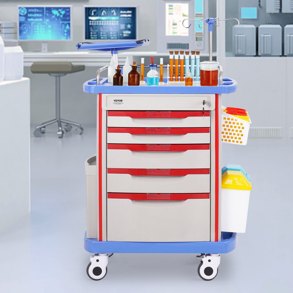 K-ET750A - VEVOR 5-Tier Medical Cart, 400 lbs Capacity, Noise-Reducing Rails