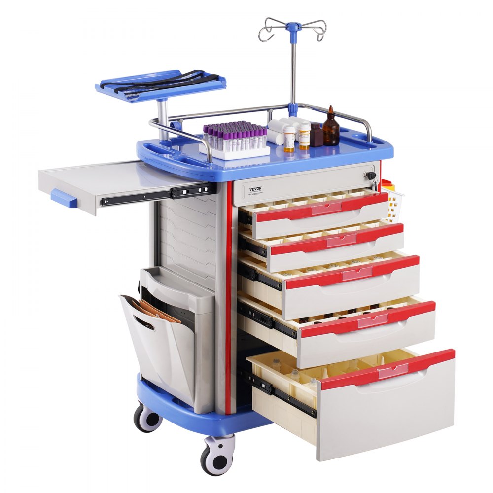 K-ET750A - VEVOR 5-Tier Medical Cart, 400 lbs Capacity, Noise-Reducing Rails