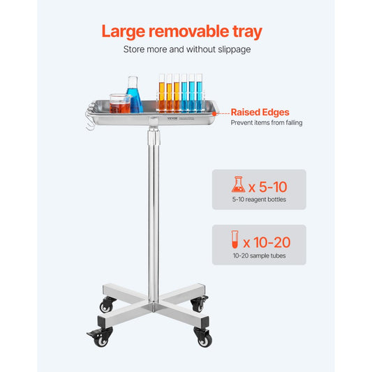 B1Q01007 - Height-Adjustable Mobile Mayo Stand with 25.2"-39.8" Tray