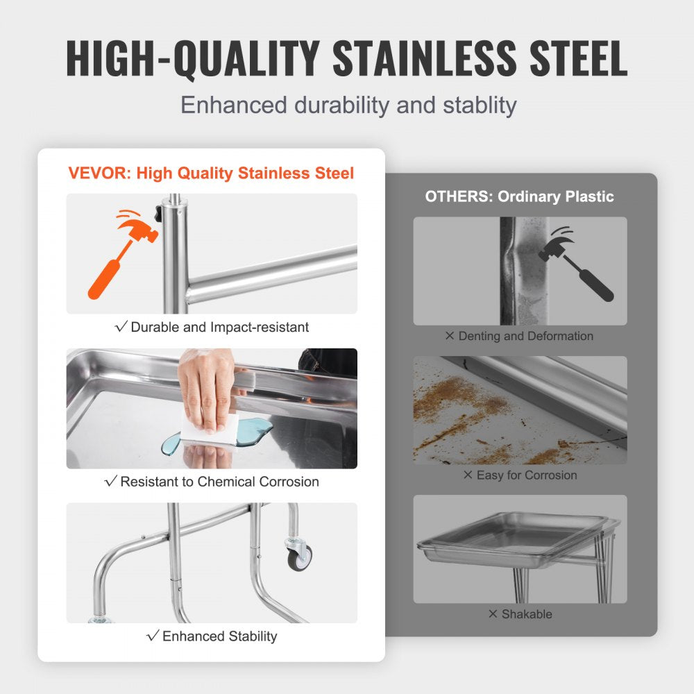 140301 - Durable Stainless Steel Lab Cart with Adjustable Height & Silent Wheels