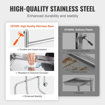 140301 - Durable Stainless Steel Lab Cart with Adjustable Height & Silent Wheels